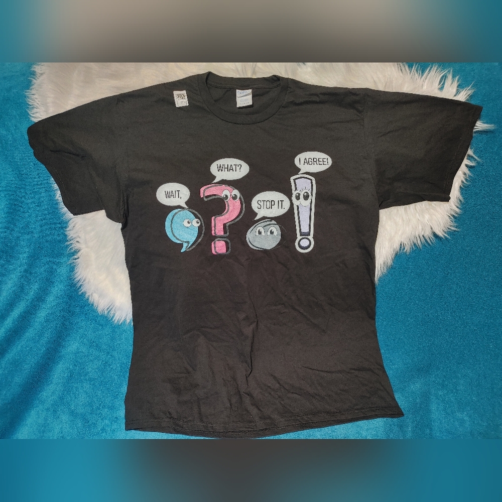 Funny Grammar Teacher Shirt, Punctuation Gift, Wait What Stop It XL Male Black